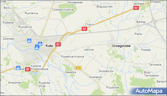 mapa Leśnica gmina Koło, Leśnica gmina Koło na mapie Targeo