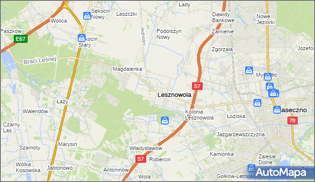 mapa Lesznowola powiat piaseczyński, Lesznowola powiat piaseczyński na mapie Targeo