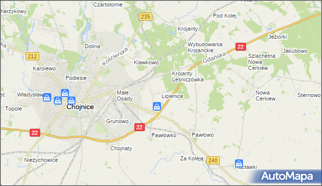 mapa Lipienice gmina Chojnice, Lipienice gmina Chojnice na mapie Targeo