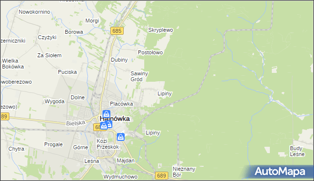 mapa Lipiny gmina Hajnówka, Lipiny gmina Hajnówka na mapie Targeo