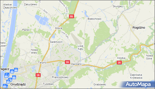 mapa Lisie Kąty gmina Grudziądz, Lisie Kąty gmina Grudziądz na mapie Targeo