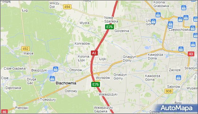 mapa Łojki gmina Blachownia, Łojki gmina Blachownia na mapie Targeo