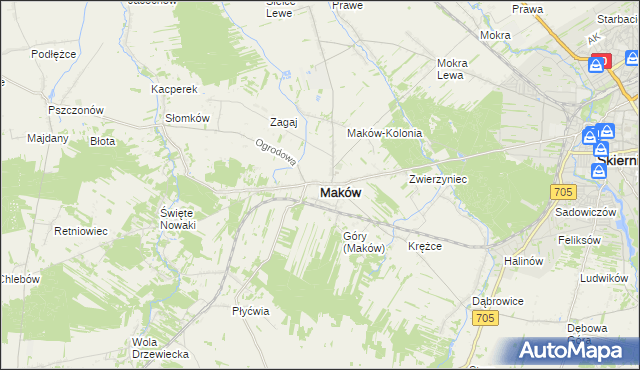 mapa Maków powiat skierniewicki, Maków powiat skierniewicki na mapie Targeo