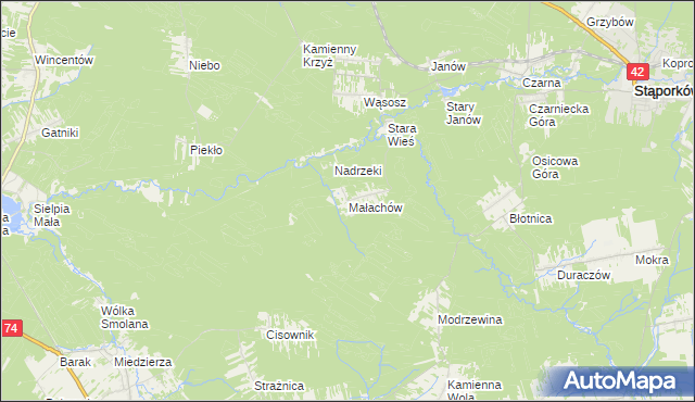 mapa Małachów gmina Końskie, Małachów gmina Końskie na mapie Targeo