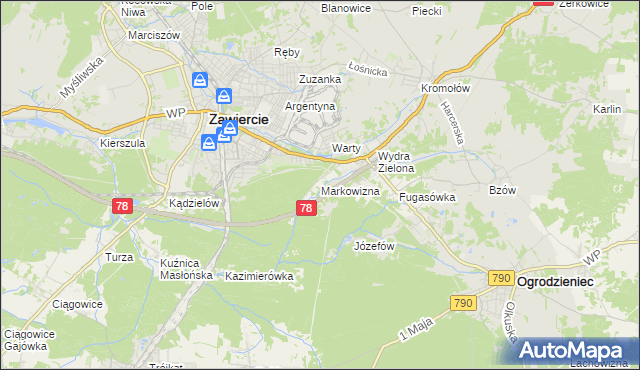 mapa Markowizna gmina Ogrodzieniec, Markowizna gmina Ogrodzieniec na mapie Targeo