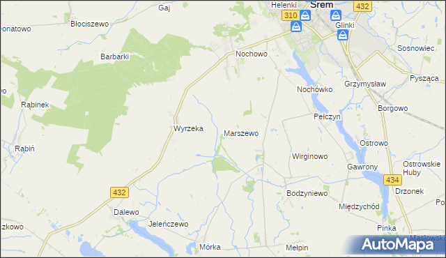mapa Marszewo gmina Śrem, Marszewo gmina Śrem na mapie Targeo