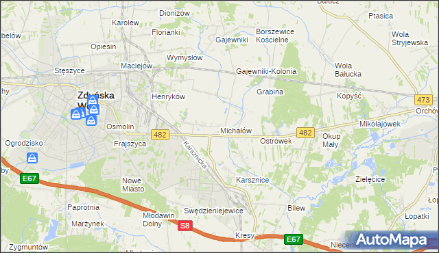 mapa Michałów gmina Zduńska Wola, Michałów gmina Zduńska Wola na mapie Targeo