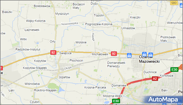mapa Michałówek gmina Ożarów Mazowiecki, Michałówek gmina Ożarów Mazowiecki na mapie Targeo