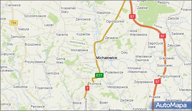mapa Michałowice powiat krakowski, Michałowice powiat krakowski na mapie Targeo