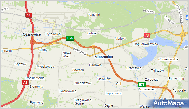 mapa Mierzęcice, Mierzęcice na mapie Targeo