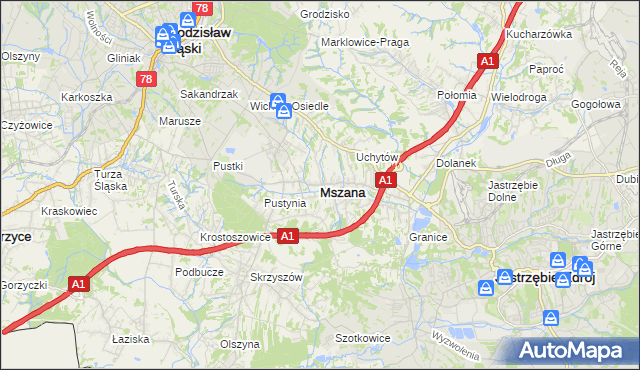 mapa Mszana powiat wodzisławski, Mszana powiat wodzisławski na mapie Targeo