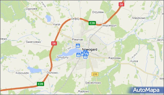 mapa Nowogard, Nowogard na mapie Targeo