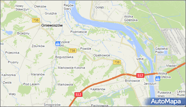 mapa Opatkowice gmina Puławy, Opatkowice gmina Puławy na mapie Targeo