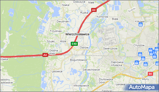 mapa Ostrów gmina Wierzchosławice, Ostrów gmina Wierzchosławice na mapie Targeo