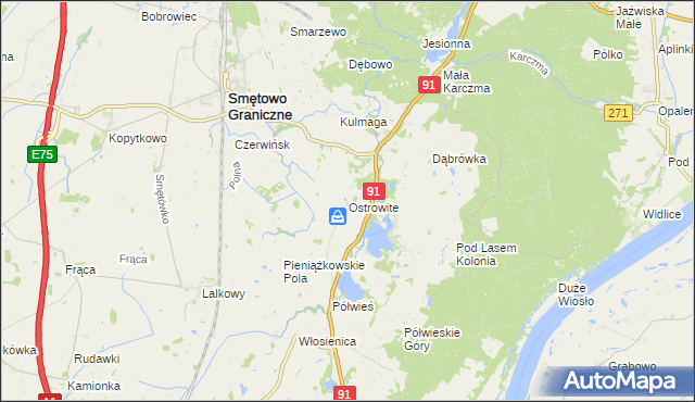 mapa Ostrowite gmina Gniew, Ostrowite gmina Gniew na mapie Targeo