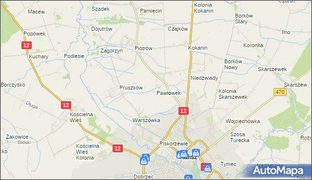 mapa Pawłówek gmina Blizanów, Pawłówek gmina Blizanów na mapie Targeo