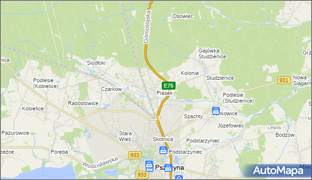 mapa Piasek gmina Pszczyna, Piasek gmina Pszczyna na mapie Targeo