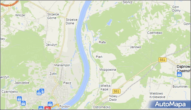 mapa Pień gmina Dąbrowa Chełmińska, Pień gmina Dąbrowa Chełmińska na mapie Targeo