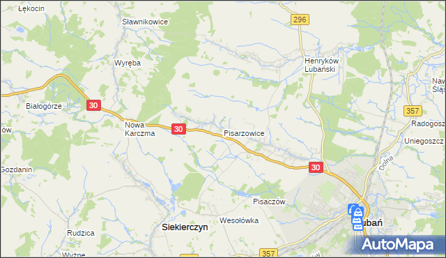 mapa Pisarzowice gmina Lubań, Pisarzowice gmina Lubań na mapie Targeo