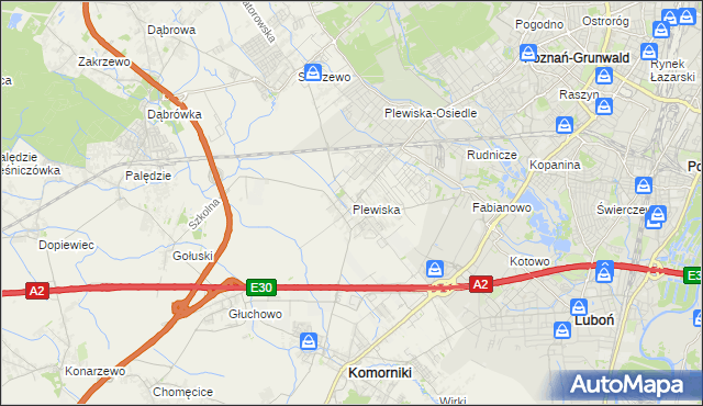 mapa Plewiska gmina Komorniki, Plewiska gmina Komorniki na mapie Targeo