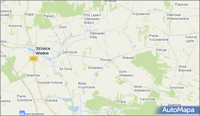 mapa Pomiary gmina Strzelce Wielkie, Pomiary gmina Strzelce Wielkie na mapie Targeo