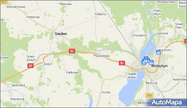 mapa Powodowo gmina Wolsztyn, Powodowo gmina Wolsztyn na mapie Targeo