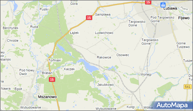 mapa Rakowice gmina Lubawa, Rakowice gmina Lubawa na mapie Targeo