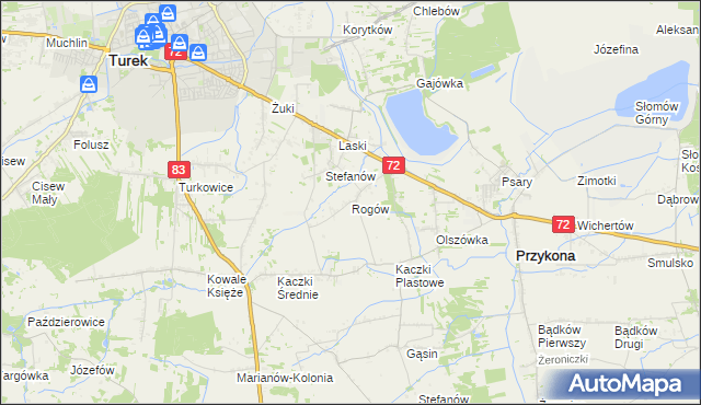 mapa Rogów gmina Przykona, Rogów gmina Przykona na mapie Targeo