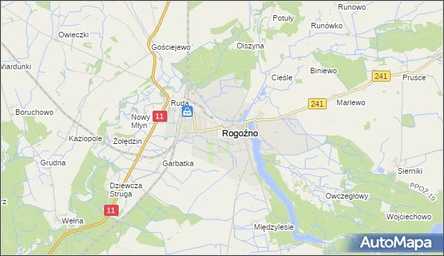 mapa Rogoźno powiat obornicki, Rogoźno powiat obornicki na mapie Targeo