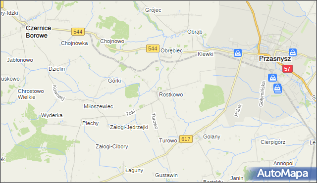 mapa Rostkowo gmina Czernice Borowe, Rostkowo gmina Czernice Borowe na mapie Targeo