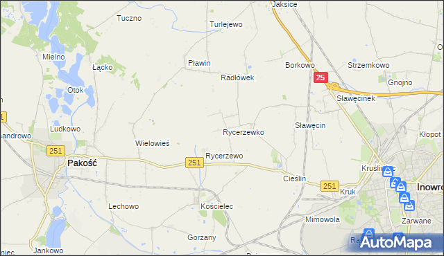 mapa Rycerzewko gmina Pakość, Rycerzewko gmina Pakość na mapie Targeo