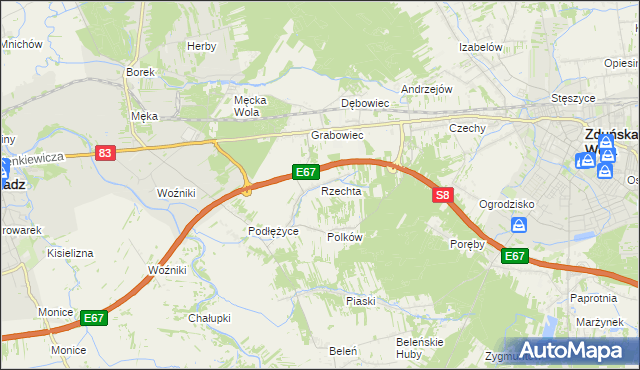 mapa Rzechta gmina Sieradz, Rzechta gmina Sieradz na mapie Targeo