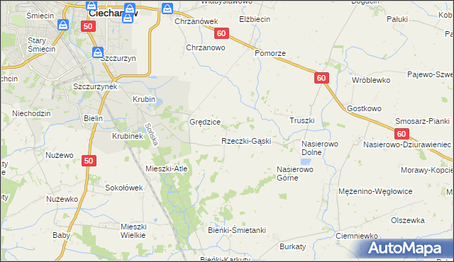 mapa Rzeczki gmina Ciechanów, Rzeczki gmina Ciechanów na mapie Targeo