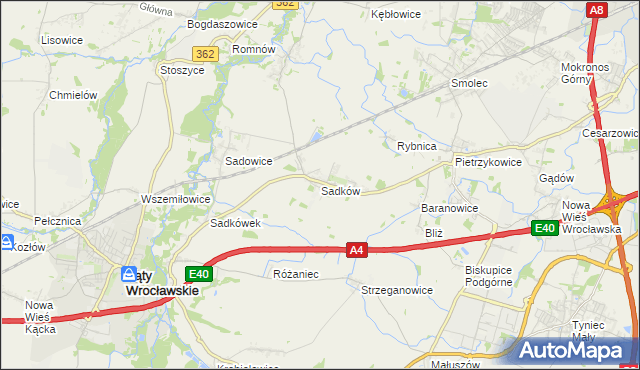 mapa Sadków gmina Kąty Wrocławskie, Sadków gmina Kąty Wrocławskie na mapie Targeo