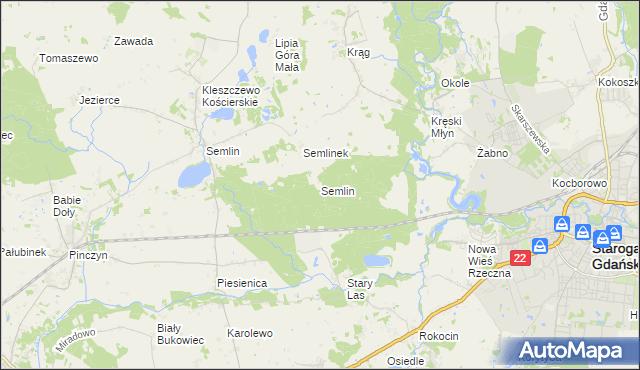 mapa Semlin gmina Starogard Gdański, Semlin gmina Starogard Gdański na mapie Targeo
