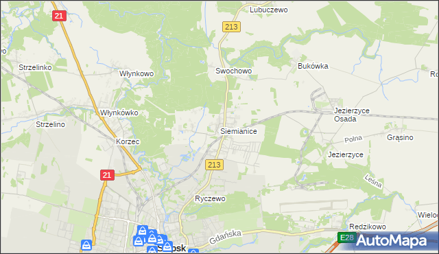 mapa Siemianice gmina Słupsk, Siemianice gmina Słupsk na mapie Targeo