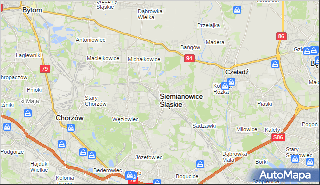 mapa Siemianowice Śląskie, Siemianowice Śląskie na mapie Targeo