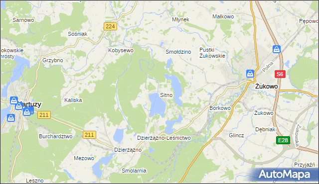mapa Sitno gmina Kartuzy, Sitno gmina Kartuzy na mapie Targeo