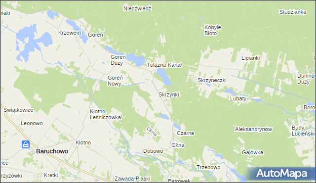 mapa Skrzynki gmina Baruchowo, Skrzynki gmina Baruchowo na mapie Targeo