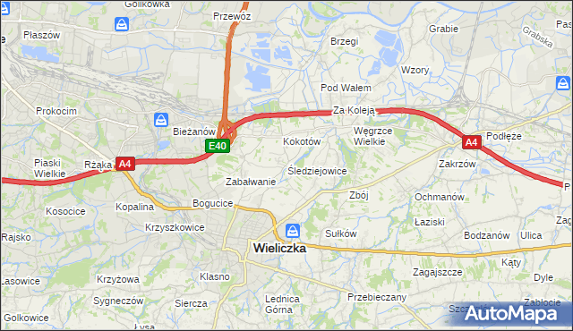 mapa Śledziejowice, Śledziejowice na mapie Targeo