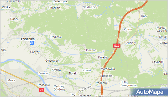 mapa Słomiana gmina Pysznica, Słomiana gmina Pysznica na mapie Targeo