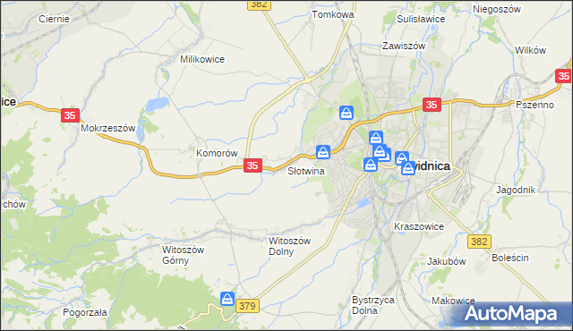 mapa Słotwina gmina Świdnica, Słotwina gmina Świdnica na mapie Targeo