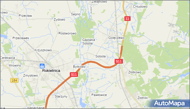 mapa Sobota gmina Rokietnica, Sobota gmina Rokietnica na mapie Targeo