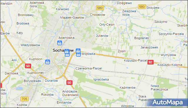 mapa Sochaczew-Wieś, Sochaczew-Wieś na mapie Targeo