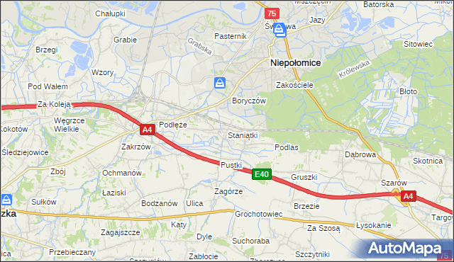 mapa Staniątki, Staniątki na mapie Targeo