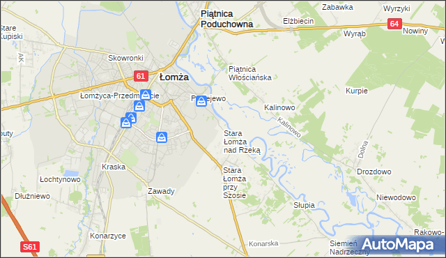 mapa Stara Łomża nad Rzeką, Stara Łomża nad Rzeką na mapie Targeo