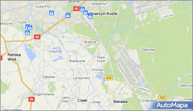 mapa Stare Koźle, Stare Koźle na mapie Targeo