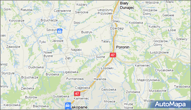 mapa Suche gmina Poronin, Suche gmina Poronin na mapie Targeo