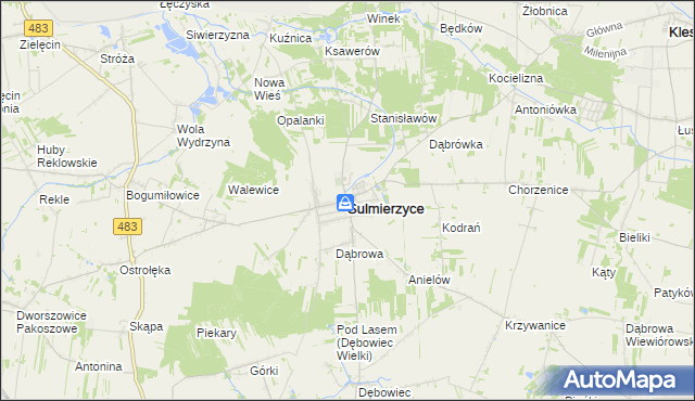 mapa Sulmierzyce powiat pajęczański, Sulmierzyce powiat pajęczański na mapie Targeo