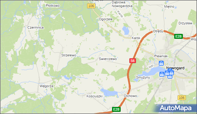 mapa Świerczewo gmina Nowogard, Świerczewo gmina Nowogard na mapie Targeo